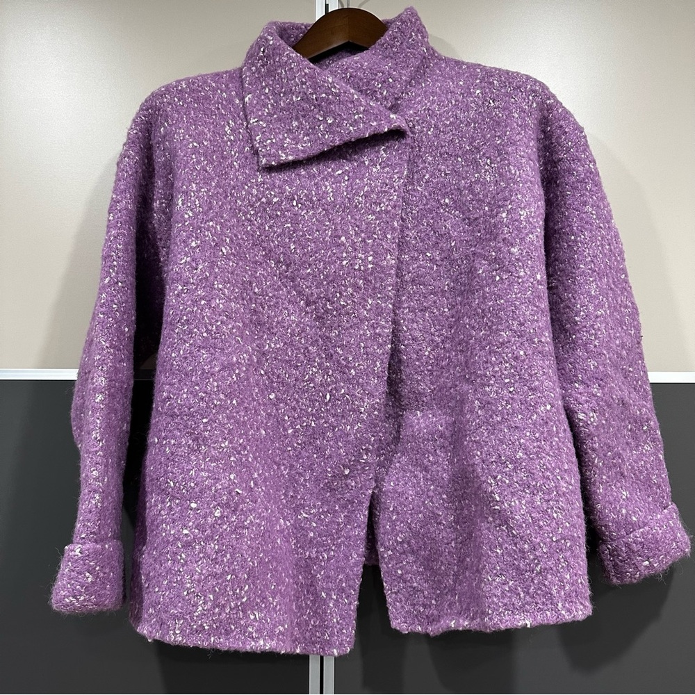 Eileen Fisher Women Sz M P Alpaca Wool Blend Chunky Knit  Sweater Jacket Purple